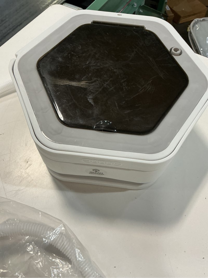 Condition photo showing As Is for eurhowing 8l portable washing machine, 2-in-1 mini washer & spin dryer, compact foldable bucket design laundry for apartment, dorm, rv, travel, grey