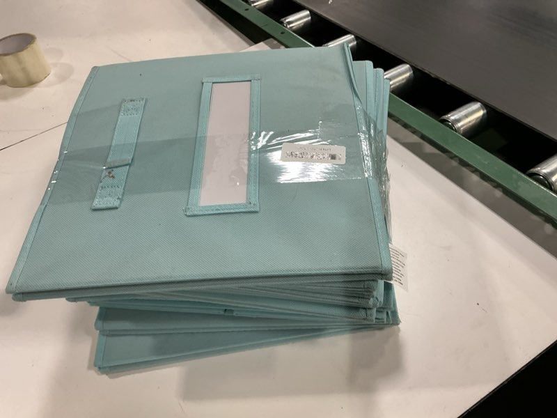 Condition photo showing As Is for artsdi 13x13 storage cube bins (Set of 10) Foldable Fabric storage cubes with 10 Labels Window Cards & a Pen,13 inch cube storage bins,Closet Organizers for Shelves,Cubby Organizer Boxes,Blue Blue 13"