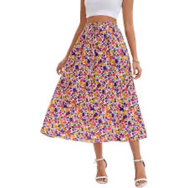 SIZE L Ladies Printed High Waist Skirt Elastic Waist Casual Elegant Skirt in Spring Summer and Autumn Purpl