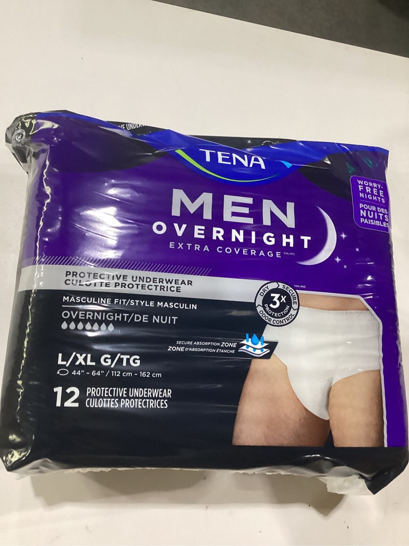 TENA Men Overnight Underwear, Extra Coverage, L/XL, 48 Count