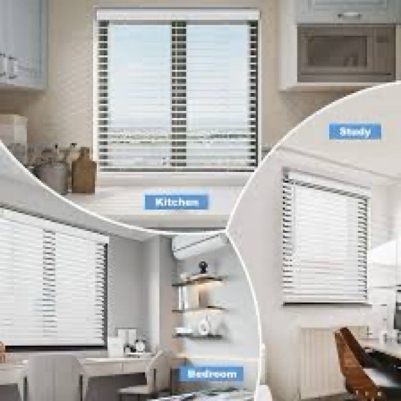 SMONTER 2" Slat Faux Wood Blinds with Crown Valance- Cordless Horizontal Blinds Room Darkening Blind