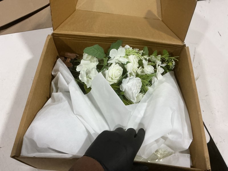 Condition photo showing Good Condition for ling's moment 17.5" tall free standing artificial flowers arrangements 4 pcs fall wedding aisle runner chair decorations lily of the valley ceremony reception rose floral party outdoor centerpieces wht-lily white & olive