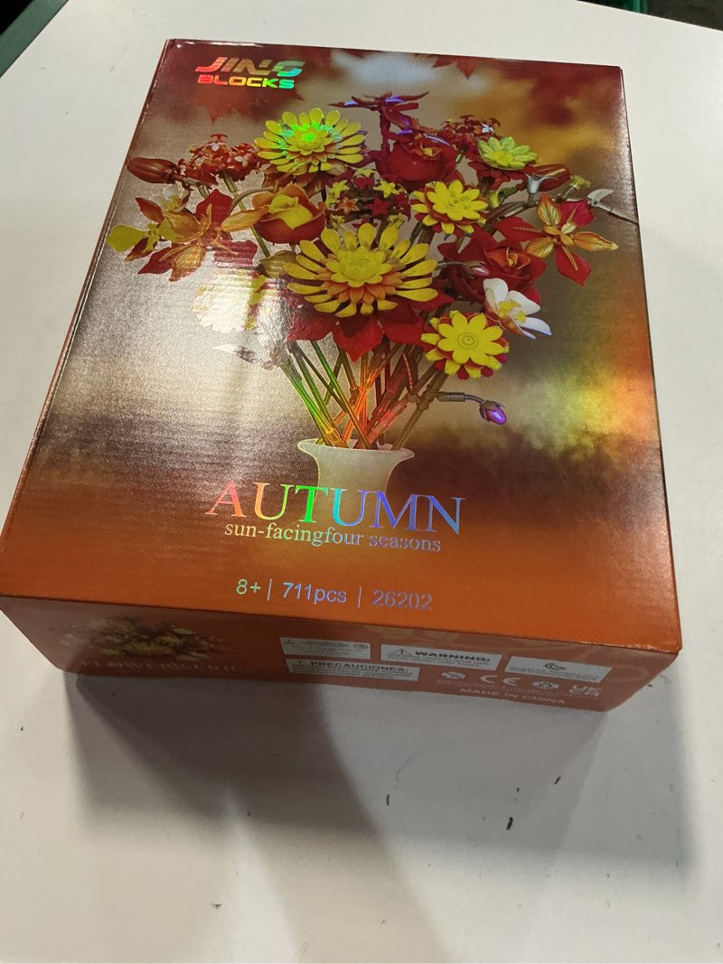 Condition photo showing New/Like New for zonecytd orange flowers bouquet building set for adults, artificial floral sunflower rose botanical collection for women home office table art decor, gift for mother's day