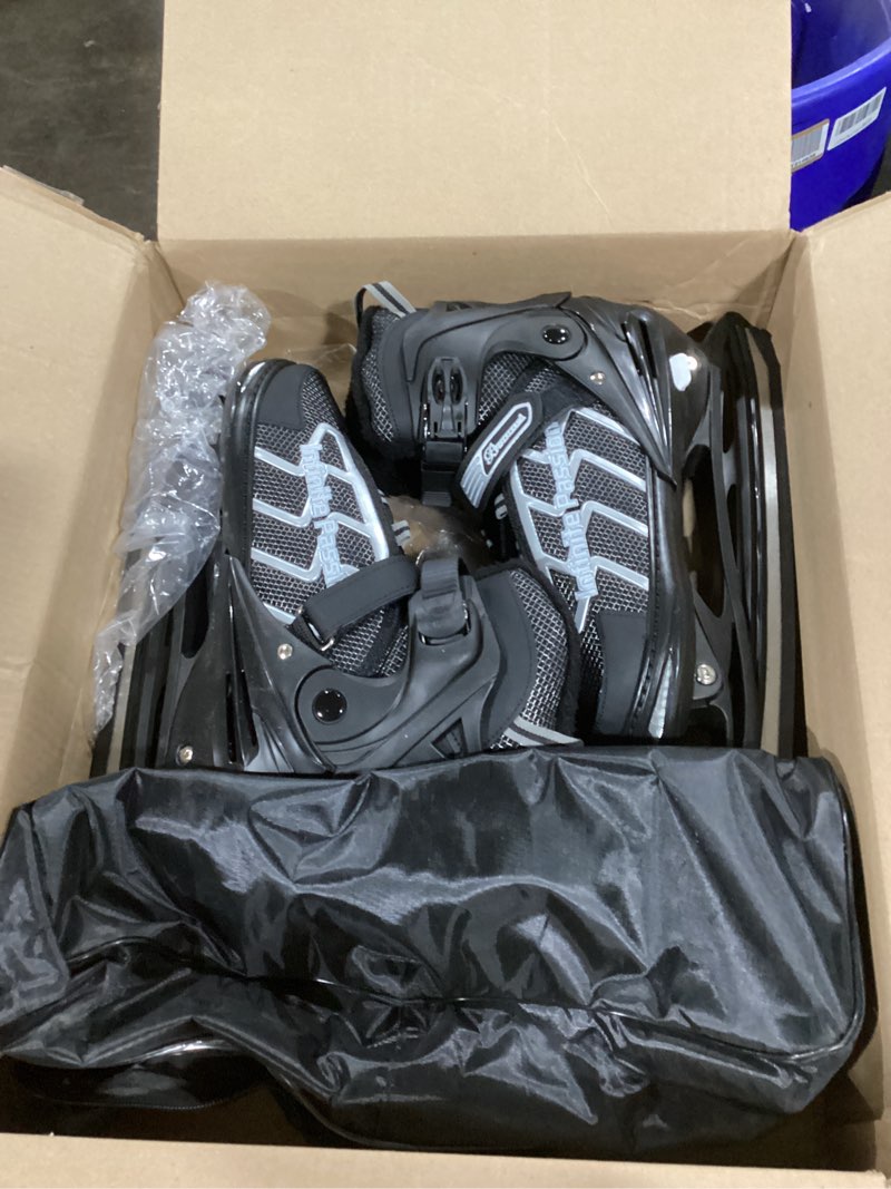 Condition photo showing Good Condition for XX-Large (10-12.5 US) Mens Ice Skates, Adults Youth Adjustable Ice Skate, Warm and Breathable Ice Hockey Skates with Quick Lacing System & Push-Lock Buckle for Secure Hold Black silver