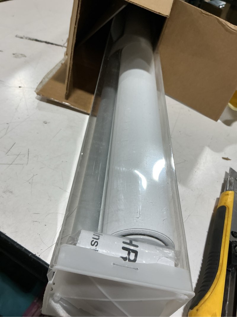 Condition photo showing New/Like New for chrisdowa cordless 100% blackout roller shade, with striped jacquard, thermal insulated, uv protection fabric, total blackout blinds for window, french doors, home and office. white, 30" w x 72" h 30"w x 72"h white