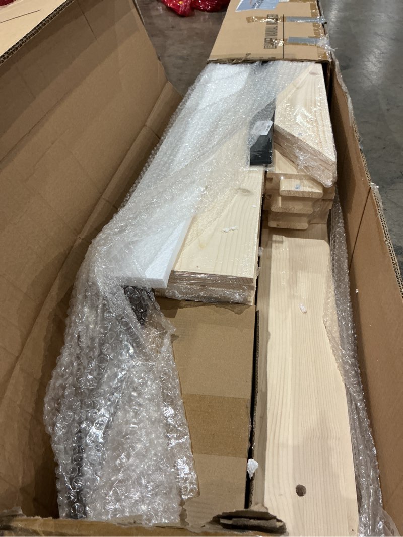 Condition photo showing As Is for fredbeck 60in x 84in wood barn door with 10ft barn door hardware kit included k shape solid spruce panel need to assembly 60"x84" door + 10' track kit wood color
