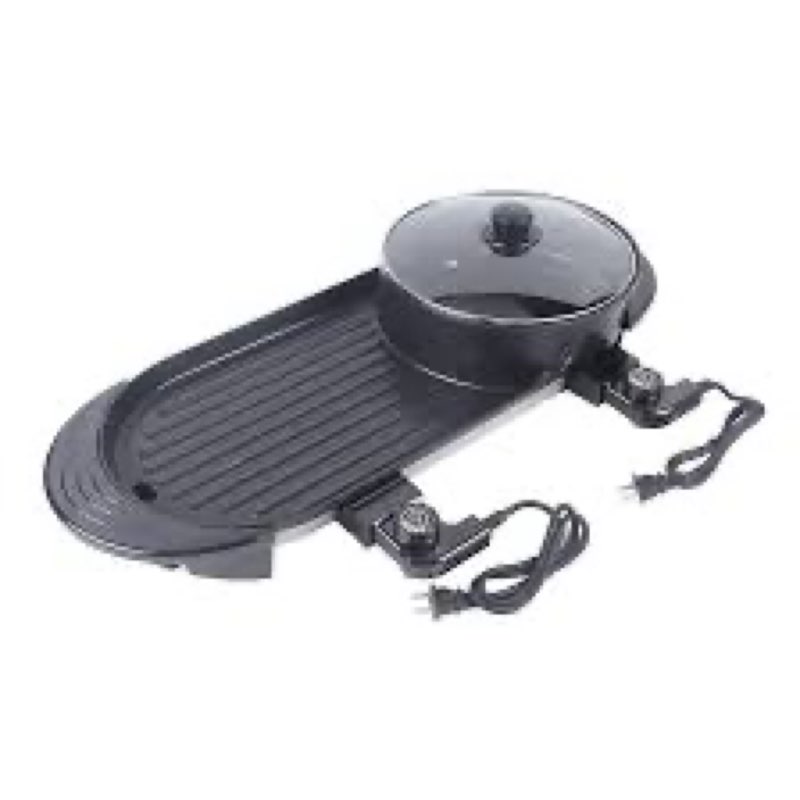 2 in 1 Electric Smokeless Grill and Hot Pot, 2200W Removable Hotpot Pot, Large Capacity Baking Tray, Non-Stick Skillet Pan, Dual Adjustable Temperature, 1-6 People