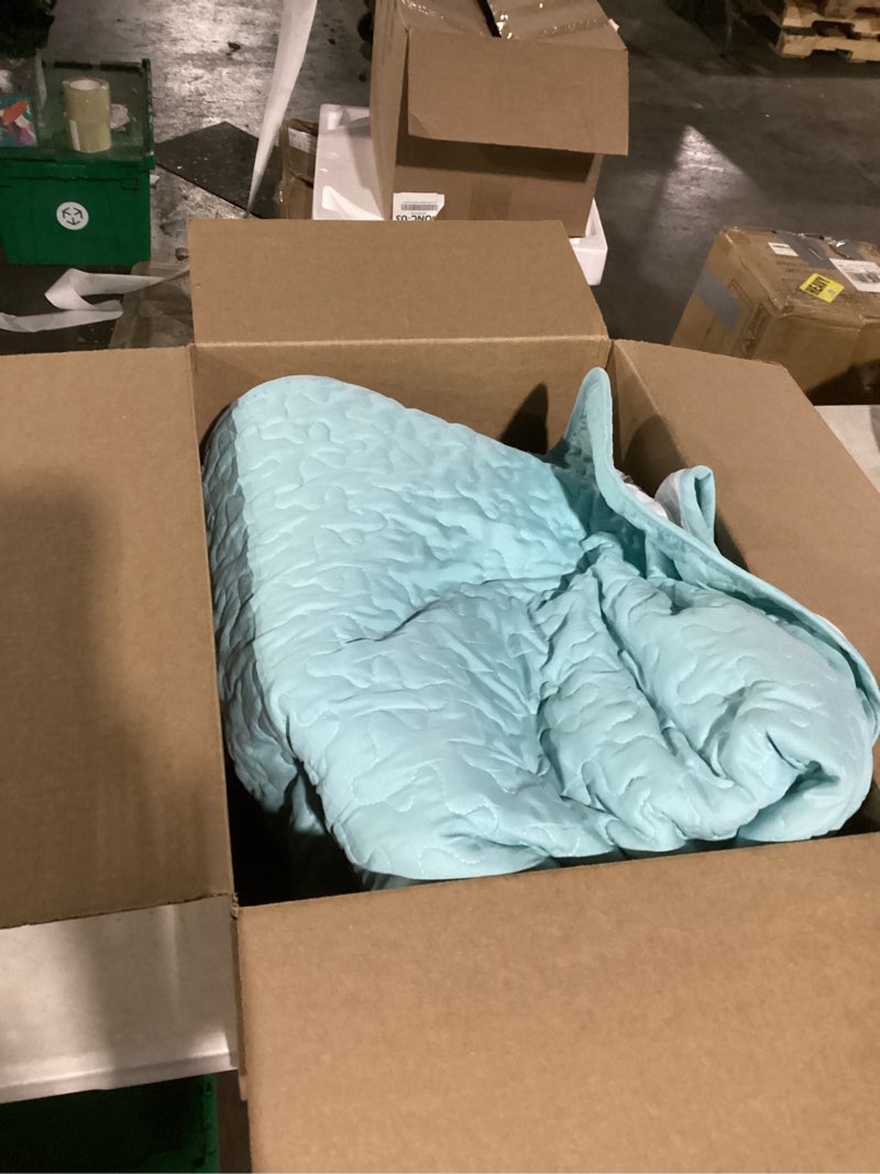 Condition photo showing Good Condition for similar to love's cabin quilts for queen bed spa-blue bedspreads - soft bed summer lightweight bedspread comforter - modern style coin pattern coverlet for all season - 3 pieces (1 quilt, 2 pillow shams)
