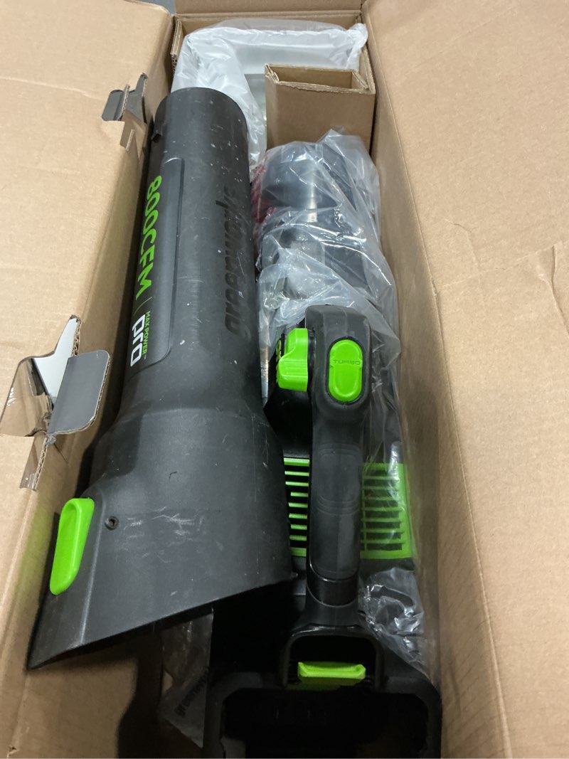 Condition photo showing As Is for Greenworks 80V (700 CFM / 170 MPH) Brushless Cordless Leaf Blower, Commercial-Grade Power, 45-Min Rapid Charger for Wet Leaves, Heavy Debris, Gravel and Driveway Snow, Includes 2.5Ah Battery & Charger Blower (700 CFM), 2.5Ah