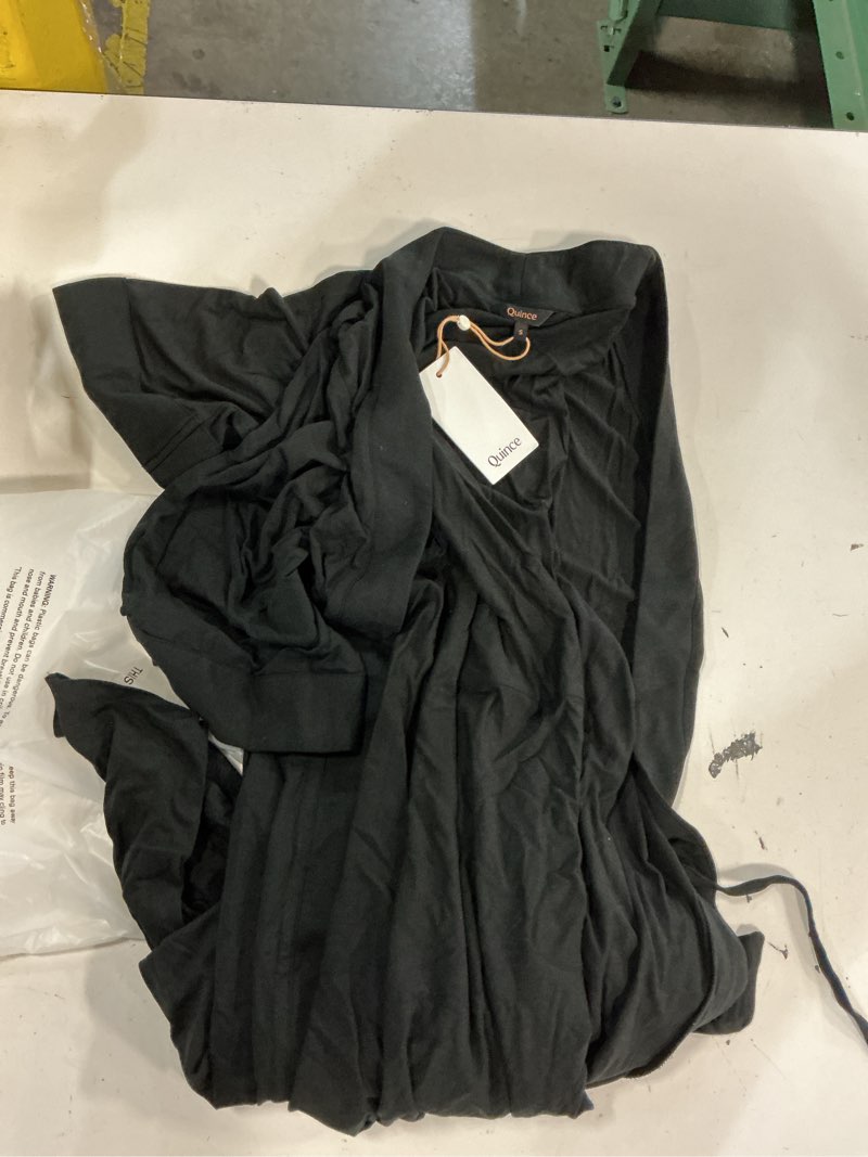 Condition photo showing Good Condition for bamboo jersey robe, solid black, size small 