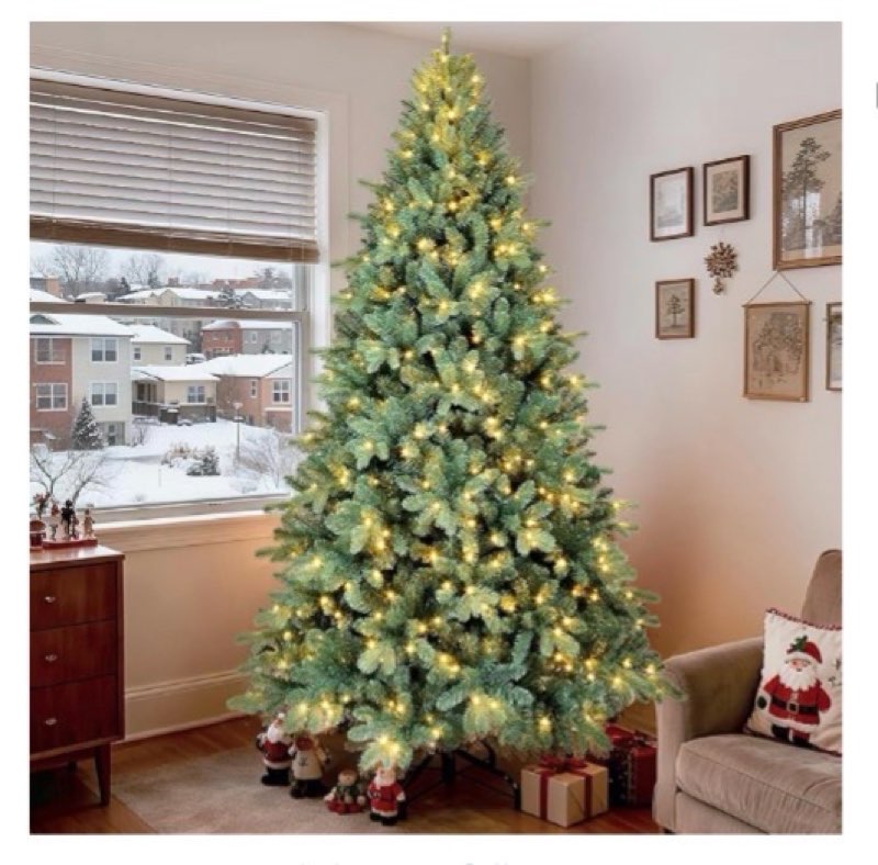 6 Ft Pre-Lit Artificial Christmas Tree, w/ 350 LED Warm Lights, 1390 PE&PVC Mixed Branch Tips, Faux 