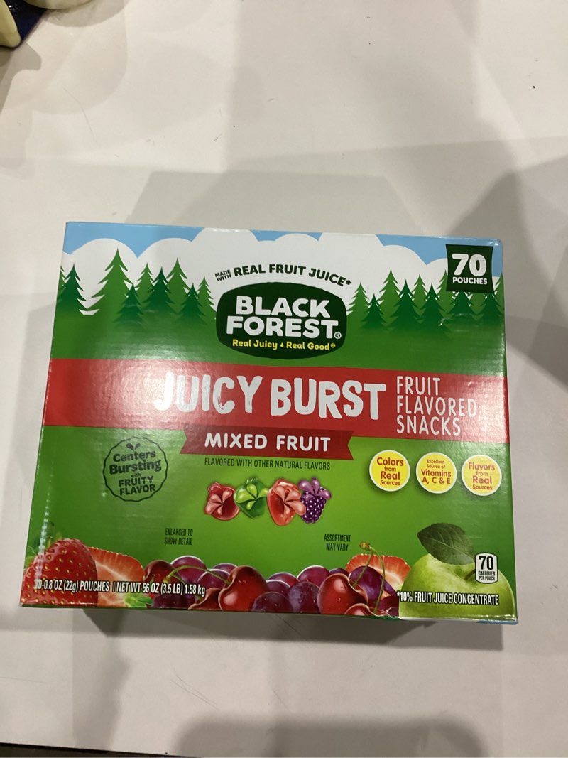 Condition photo showing New/Like New for Black Forest Juicy Burst Fruit Flavored Snacks, Mixed Fruit Flavors, 0.8 oz 70 count