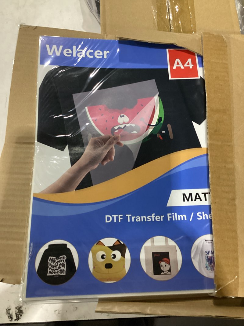 Condition photo showing Good Condition for 100 sheets dtf transfer film paper a4 double sided thick clear pretreat sheets, pet heat transfer paper for inkjet printer dtg printer direct print on t shirts textile a4 100 sheets