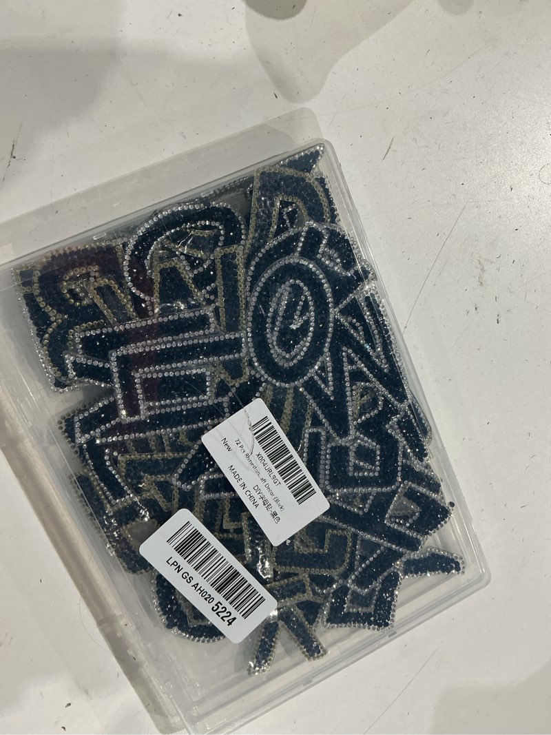 Condition photo showing Good Condition for 72 pcs rhinestone letter stickers - crystal alphabet a-z & number 0-9 self-adhesive letter patches bling glitter stickers for clothing craft decor (black)