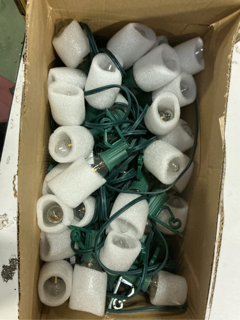 Condition photo showing Good Condition for 50 FT C9 LED Christmas Lights Outdoor With Clips, Large Bulb String Lights, Warm White Roofline Lights for House and Garden Xmas Decoration