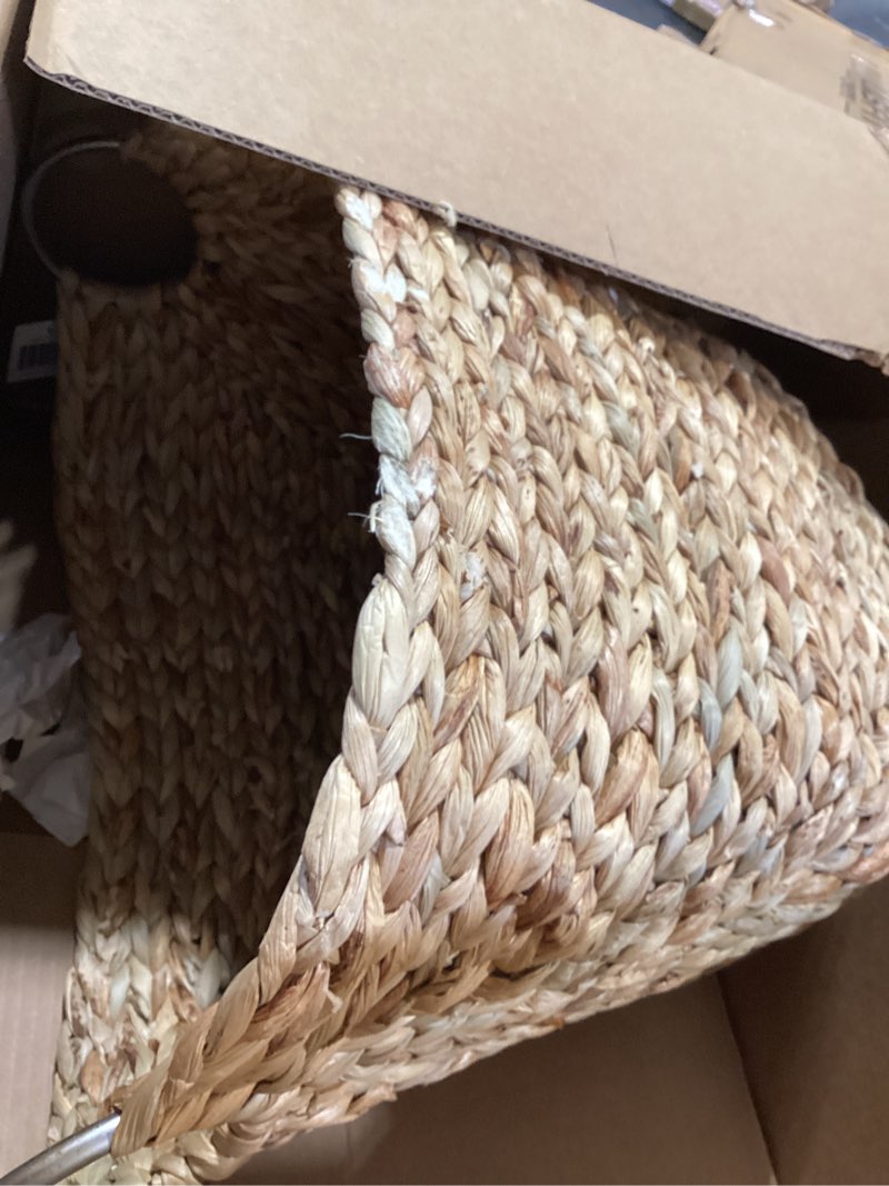Condition photo showing Good Condition for deco 79 seagrass handmade decorative and functional storage basket large woven basket organizer with ring metal handles, basket for storage 21" x 17" x 19", brown 21" x 17" x 19" brown