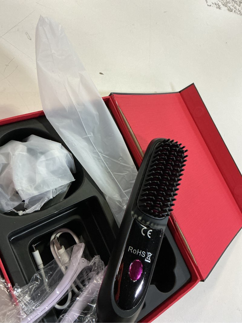 Condition photo showing As Is for Go Brush Pro Hair Straightener – Cordless Comb with Negative Ion, 7400mAh Fast Heating & Portable Travel Design, Rechargeable Brush for Straightening and Curling (Black-1Pcs)
