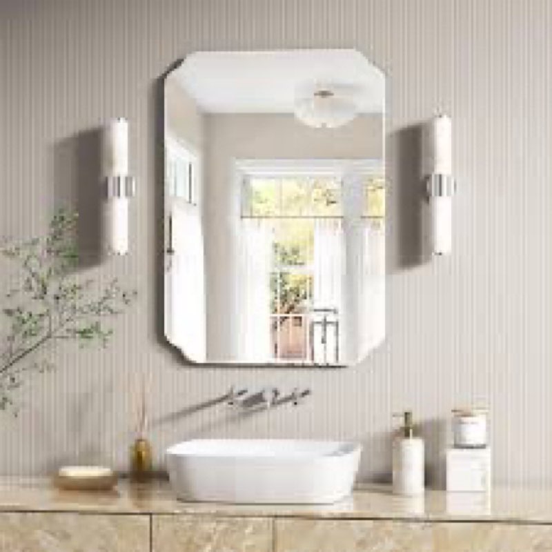 JACUKO Bathroom Mirrors for Over Sink, Frameless Mirrors for Wall, 20x28 Inch Beveled Bathroom Mirro