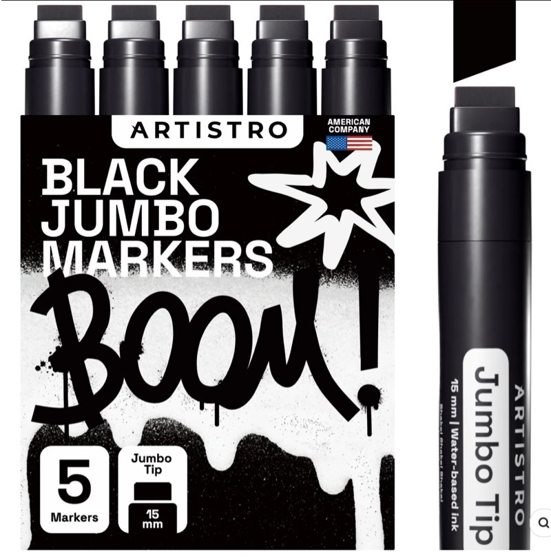 Artistro black jumbo markers 5 markers jumbo tip