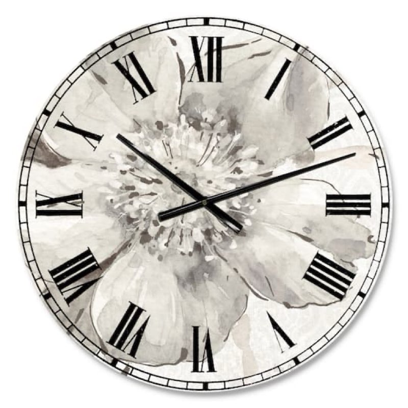 Designart Indigold Grey Peonies III Traditional Wall Clock