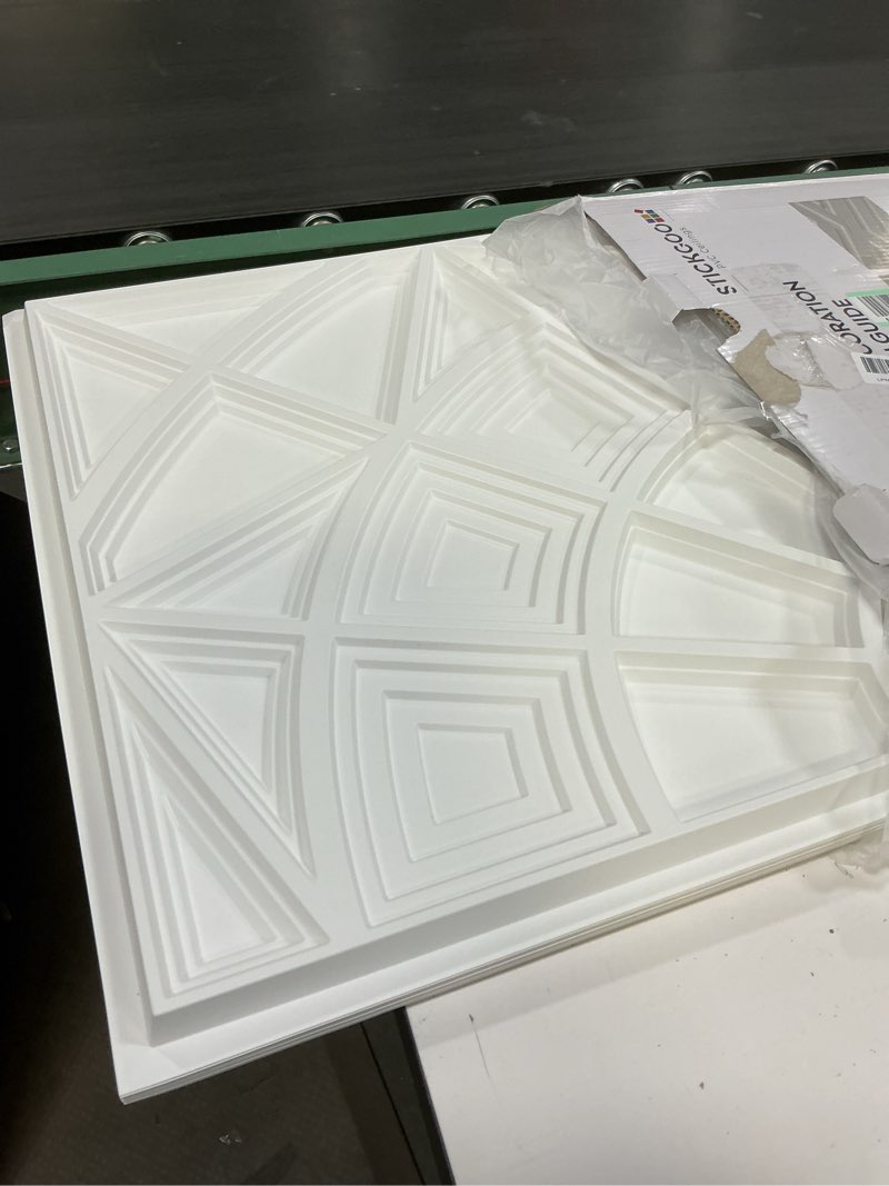 Condition photo showing Good Condition for stickgoo pvc ceiling tiles, 2'x2' glue up ceiling panel white to prevent breakage cover 48 sq. ft, pack of 12 tiles 24"x24" white