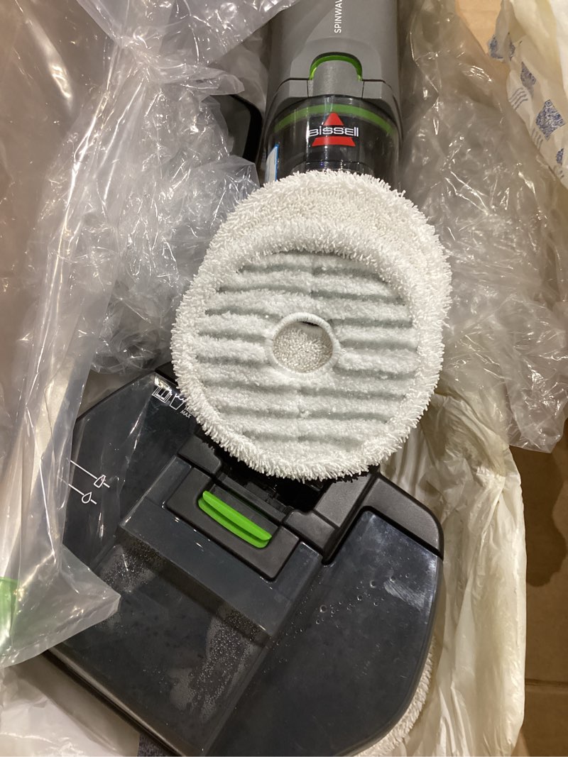 Condition photo showing As Is for bissell® spinwave® + vac cordless, hard floor spin mop + vacuum, lay-flat, multi-use cleaning, hard floor sanitize formula included cordless + vac