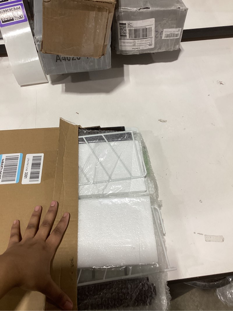 Condition photo showing As Is for Pull out Cabinet Organizer Fixed with Adhesive Nano Film,Heavy Duty Slide out Pantry Shelves Drawer Storage,Sliding Mesh Cabinet Basket with Handle for Kitchen, Bathroom,Home, 15.8"W X 21"D X6.2"H White 15.8"Wide-21"Deep (1Pcs)
