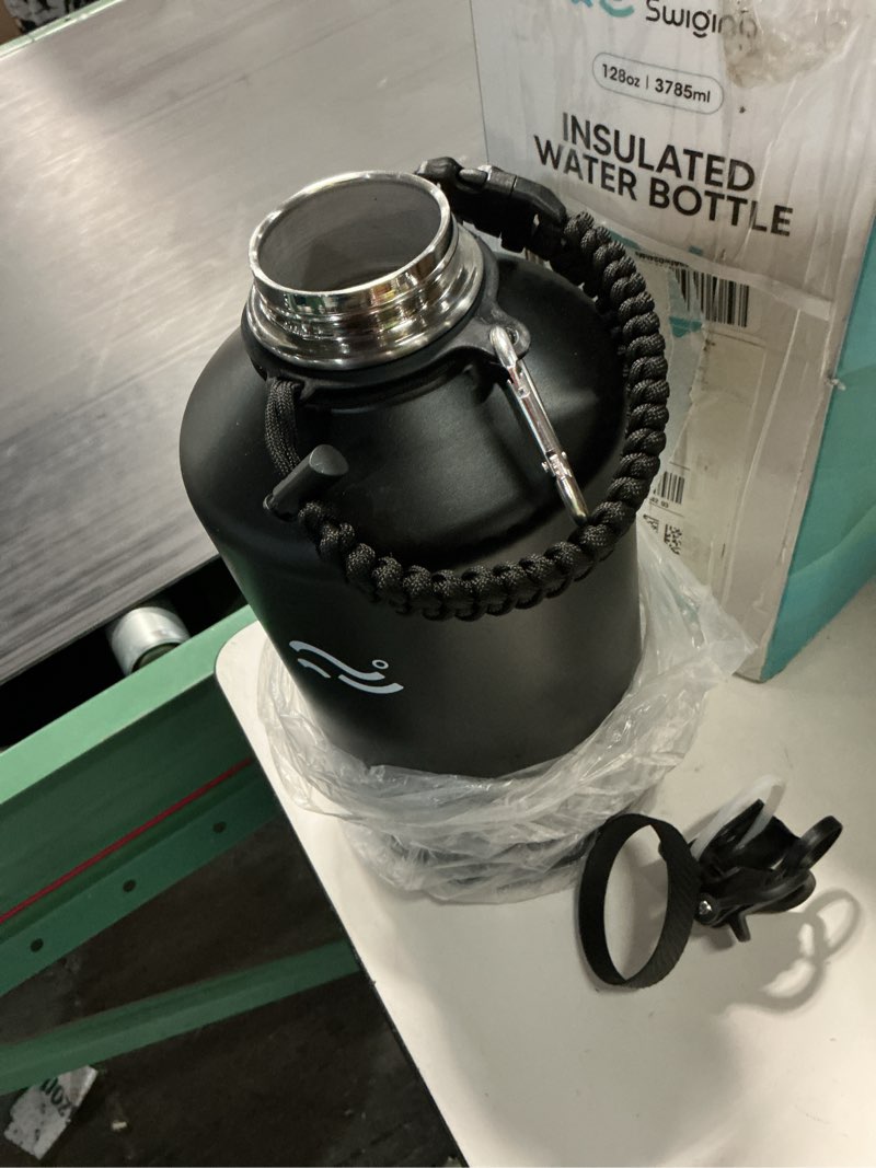 Condition photo showing As Is for swigina 1 gallon insulated water bottle with silicone boot (48hrs cold/24hrs hot) - diy stickers, leakproof, bpa free, 128 oz [2-in-1 lid] black 128 ounces