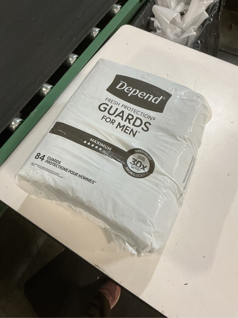 Condition photo showing New/Like New for depend guards incontinence pads for men, maximum absorbency, 84 count (1 packs of 84), packaging