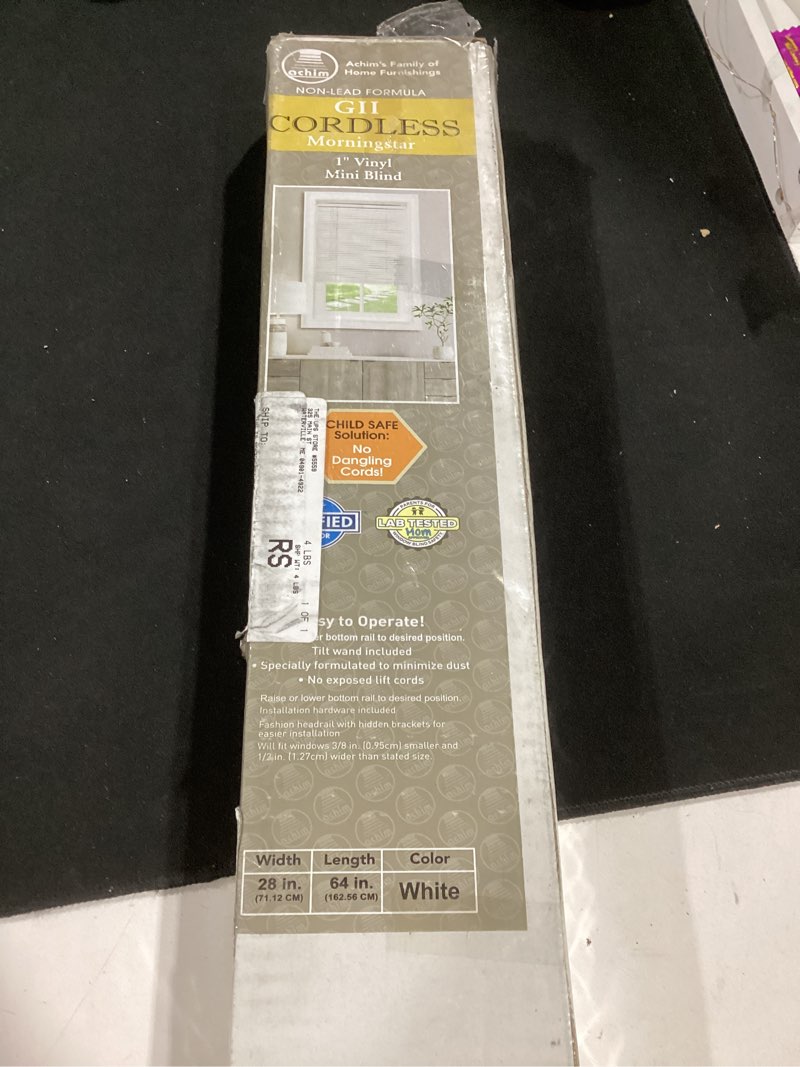 Condition photo showing New/Like New for cordless gii morningstar 1" light filtering mini blind 28x64 - white 28"w x 64"h pearl white