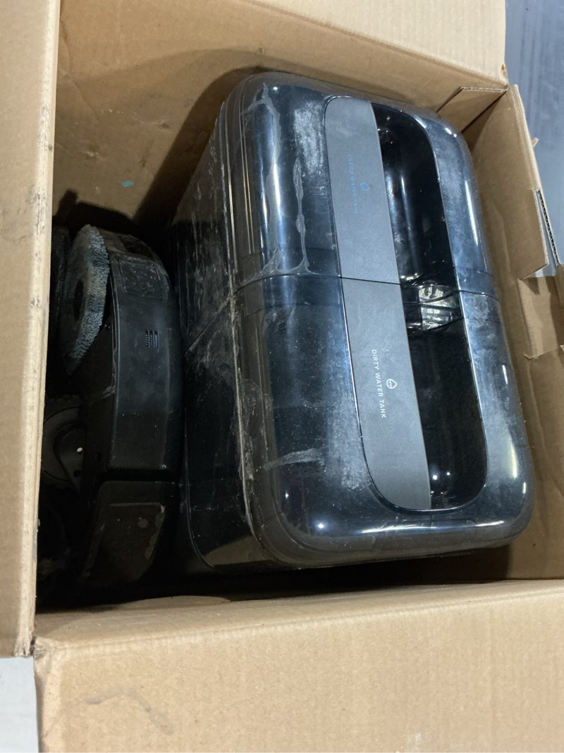 Condition photo showing As Is for eufy robot vacuum omni c20, 7,000 pa, 60 days self emptying, auto mop washing, auto drying, 3.35" ultra slim, transparent tanks, robot vacuum and mop combo c20 omni