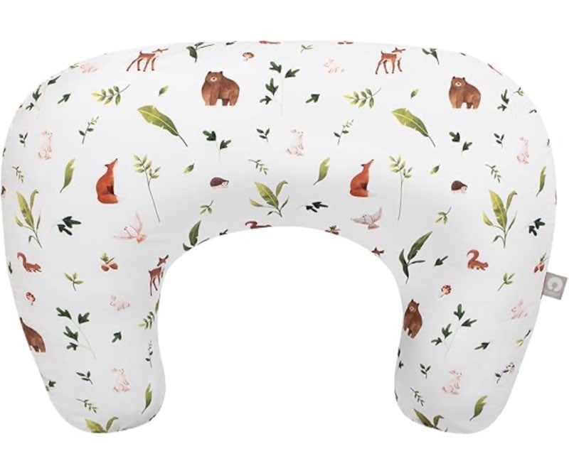 Boppy Nursing Pillow - Ergonomic Bottle & Breastfeeding Pillow with High, Firm, Large Area, Water-Repellent Cushion with Washable Cover; Baby Safety Alliance Verified - Neutral Plants and Animals