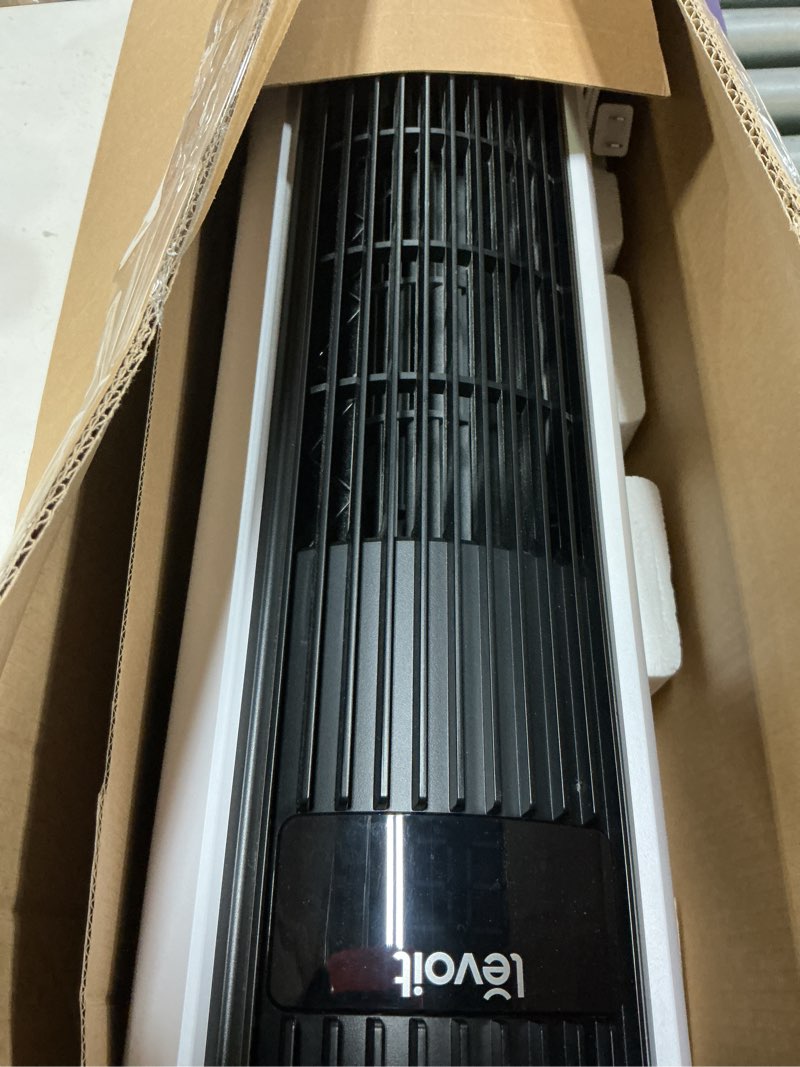 Condition photo showing Good Condition for levoit tower fan for bedroom, 90° oscillating standing fan with 28db quiet for sleep, 25ft/s velocity, 12h timer, 5 speeds 4 modes, remoter, bladeless room fan for home, office, indoor, 36 inch, white white 36 inches