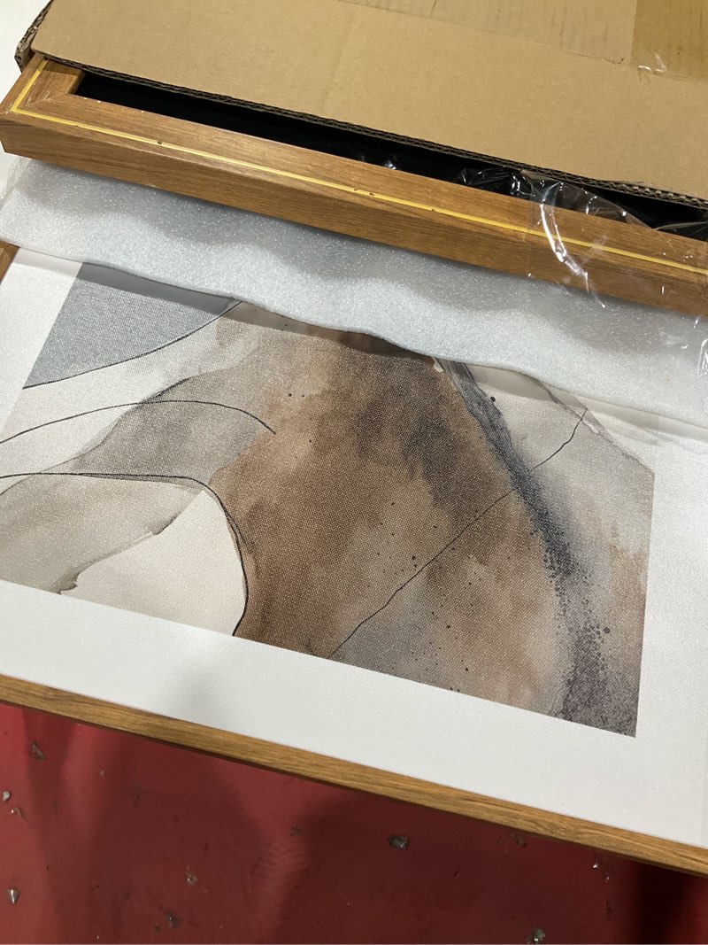 Condition photo showing Good Condition for large abstract neutral framed canvas wall art,watercolor black ink wall decor,modern beige brown prints,minimalist line artwork for living room,bedroom,dining room,office -16"x24"x3 abstract marble wall art 16"l x 24"w