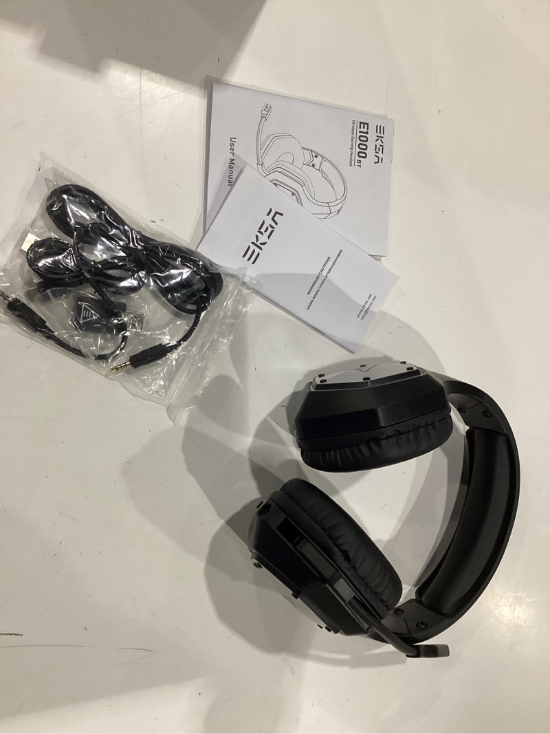 Condition photo showing New/Like New for eksa 2.4ghz wireless gaming headset for ps5,ps4,pc,switch,mobile,mac, bluetooth gaming headphones with enc microphone, rgb, 20ms latency, 120h battery, 7.1 surround sound, 3.5mm cable black silver