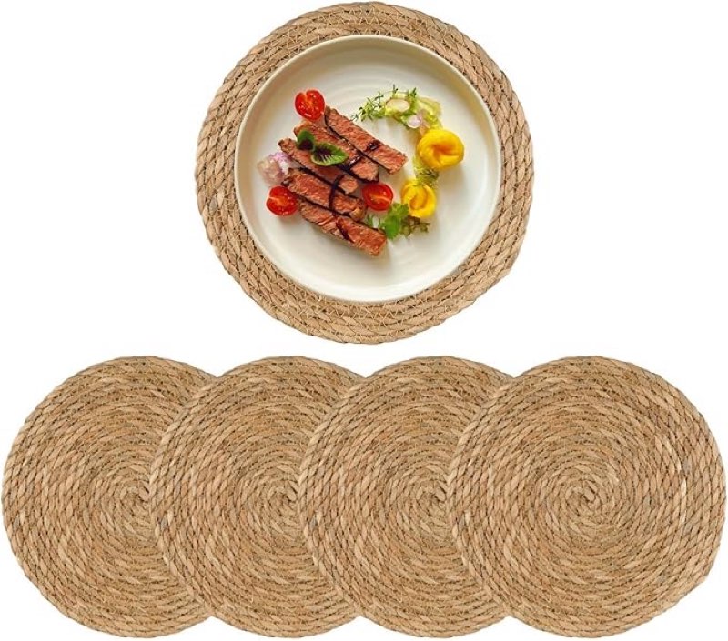 Round Woven Placemats Set of 7 , 12\" Boho Rattan Placemats Natural Hand-Woven Place Mats Table Decor, Chargers for Dinner Plates, Farmhouse Place Mats, Wicker Table Mats for Dining Table, Home