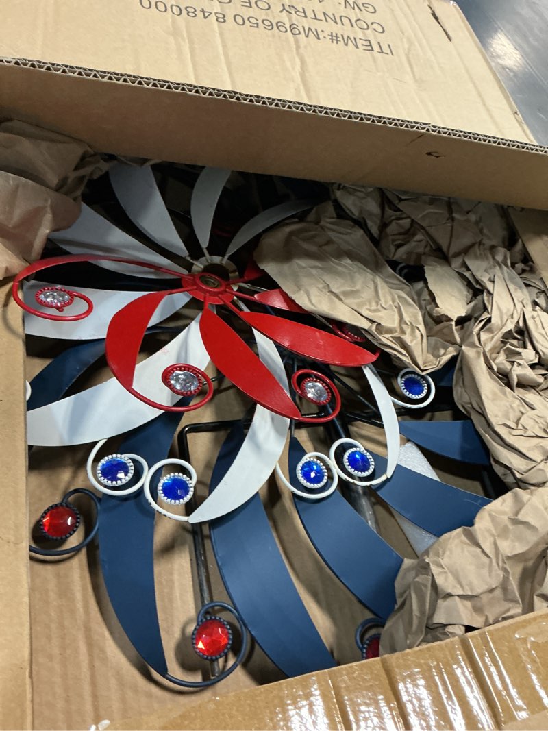 Condition photo showing As Is for dreamysoul large wind spinners 20" dia, metal patriotic wind sculpture spinner yard art for outdoor garden patio decor red&white&blue