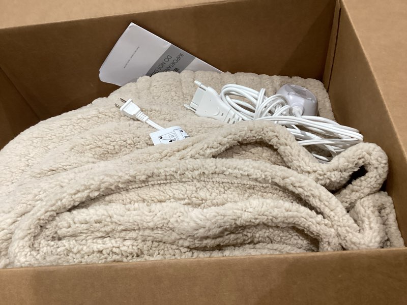 Condition photo showing As Is for electric blanket queen size single control - 84"x90" soft double sided sherpa heated blanket with 6 fast heating levels & 10 hrs timer settings, washable & etl certified for bed, beige 1-beige 84"x90"