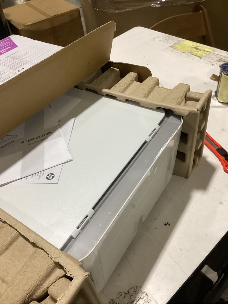 Condition photo showing As Is for hp deskjet 2755e wireless color inkjet-printer, print, scan, copy, easy setup, mobile printing, best-for home, 6 month instant ink trial included, white (packaging may vary)