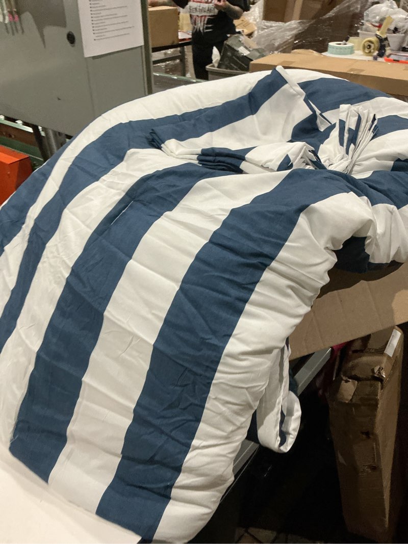 Condition photo showing Good Condition for essentials awning stripe navy/white full/queen cotton comforter