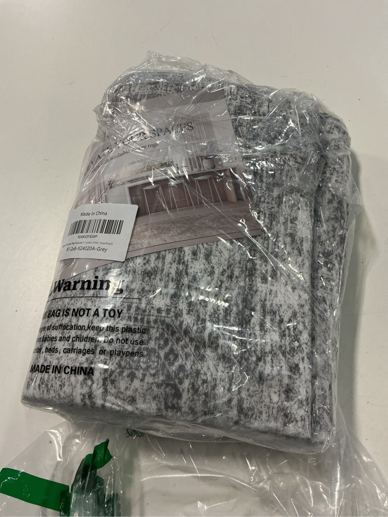 Condition photo showing New/Like New for rug runners for hallways non slip - 2x8 runner rug for bedroom, washable runner with rubber backing, soft low-pile carpet for kitchen, laundry, bathroom (2'x8', grey/ivory) grey/ivory 2' x 8' (runner)