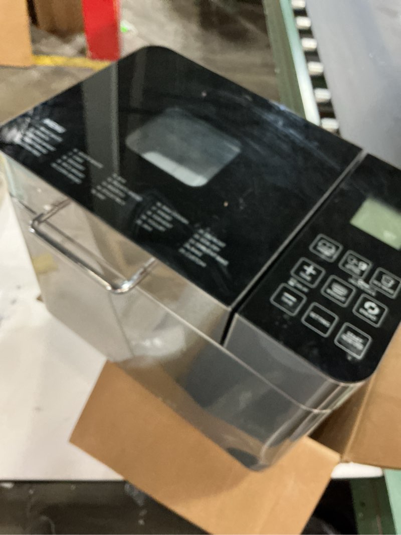 Condition photo showing Good Condition for Elite Gourmet EBM8224MM Programmable 2 Lb. Bread Maker, PFAS free Ceralast™ Ceramic Pan, Touch Screen Control Panel, 19-Functions, Gluten Free, White, Wheat, Rye & more, 3 Loaf Sizes, Stainless Steel Blk/Stainless Steel