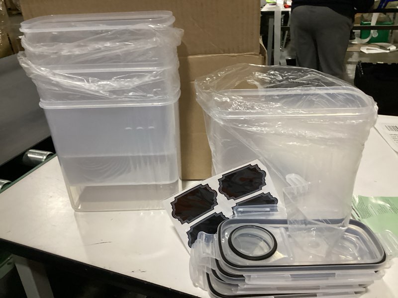 Condition photo showing Good Condition for Cereal Containers Storage Set (4L / 135.2oz), 8PCS Airtight Food Storage Containers with Lids, Cereal Dispensers for Kitchen Pantry Organization and Storage with Pour Spout, 20 Labels, Marker 8 Pack