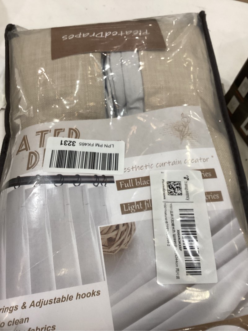 Condition photo showing Good Condition for Heavy Natural Linen 100% Light Blocking Curtains & Drapes 96 Inches Long 2 Panels Set for Bedroom, Neutral Pinch Pleated Black Out Thermal Warm Beige Curtain for Summer Heat Energy Efficient 40W x 96L Natural 40"W x 96"L (Pack of 2)
