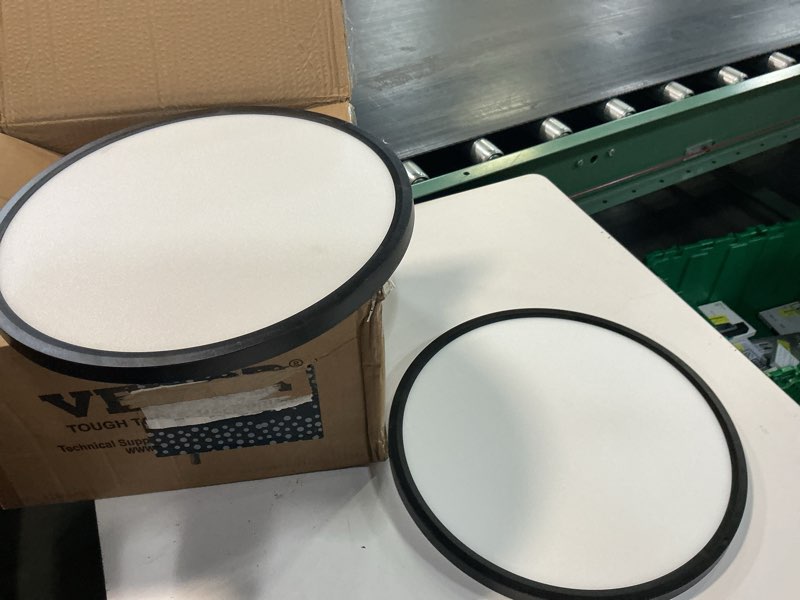 Condition photo showing As Is for 2pk 15.8 inch black led flush mount ceiling light, 32w, 3480lm, 3000k/4000k/6000k cct selectable, round flat panel light low profile ceiling light fitures for hallway, kitchen, bedroom, laundry room black 2pk