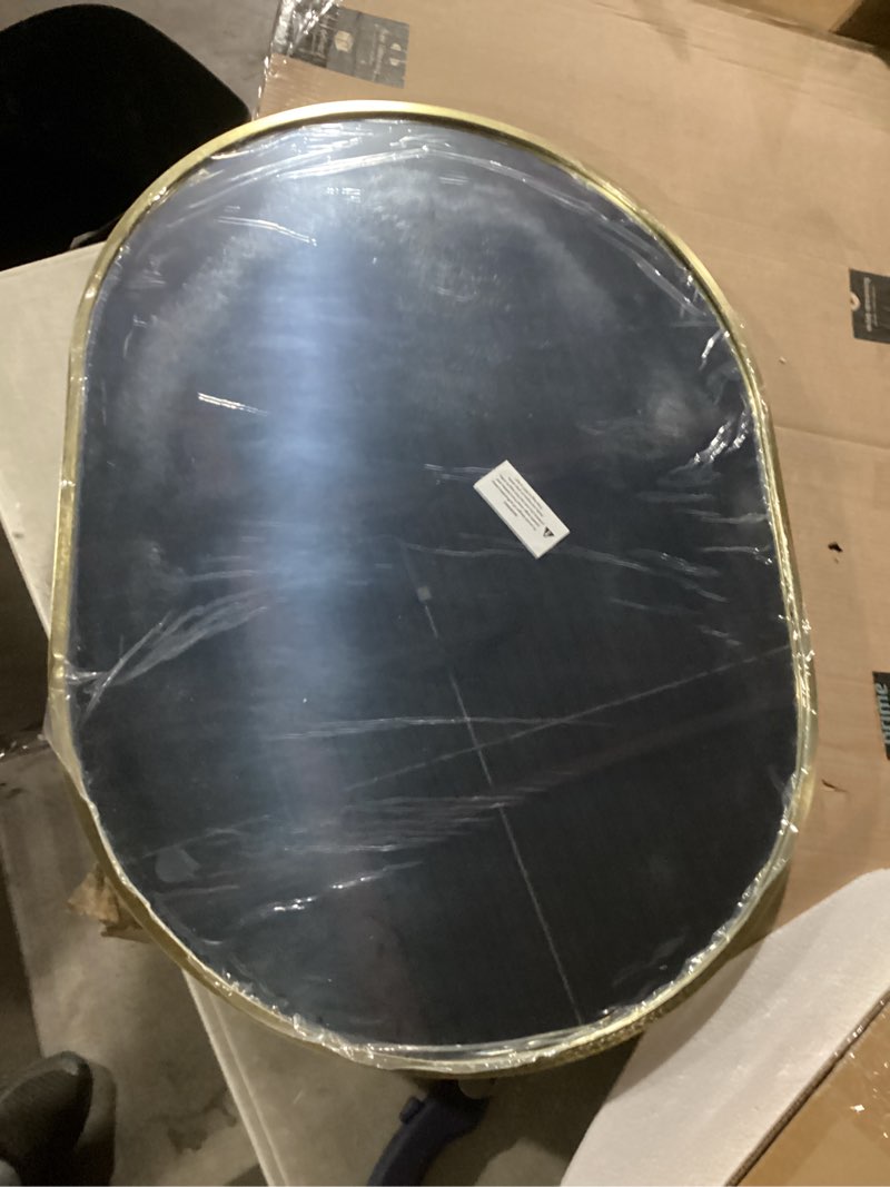 Condition photo showing Good Condition for gold oval mirror, 22x30 inch pill shaped metal frame mirror, oval bathroom mirrors for over sink, wall-mounted mirrors for hallway,living room, fireplace gold 22"l x 30"w