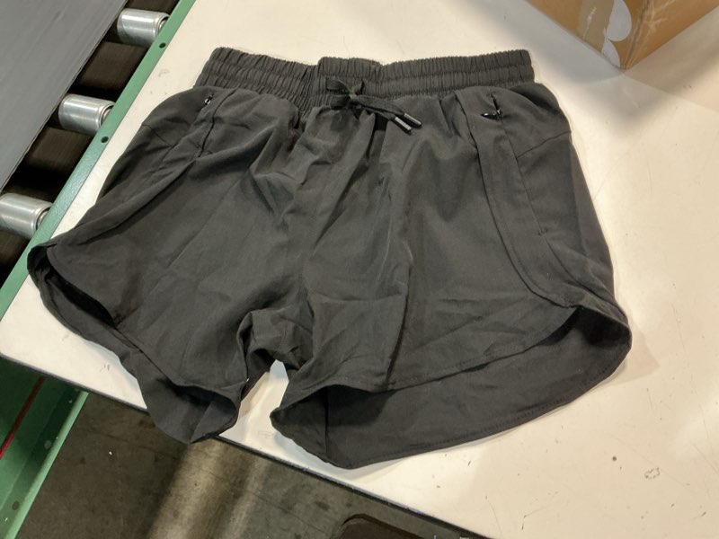 Condition photo showing Good Condition for ksmien women's 5" athletic running shorts quick dry lightweight workout gym shorts with zipper pockets upf 50+ 5 inch medium black