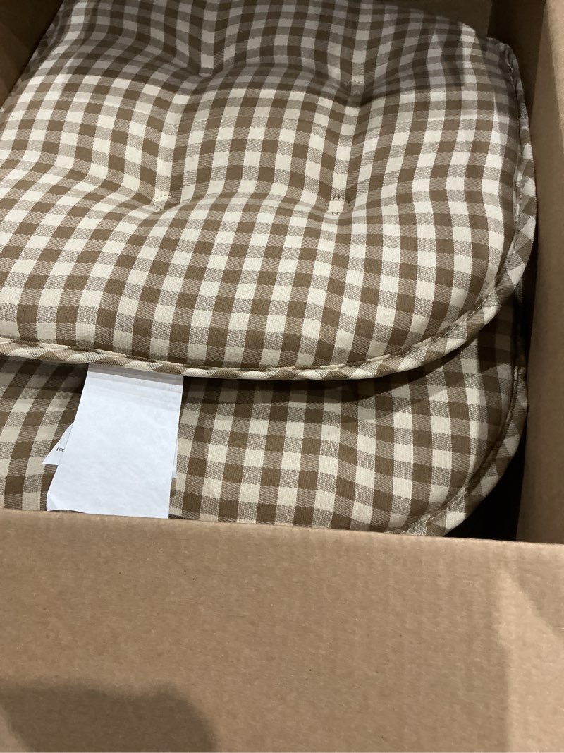 Condition photo showing Good Condition for non-slip chair cushions, assembled in usa, u-shaped skid-proof seat pads for dining room, kitchen, office, 15"x16" gingham natural 4 pack