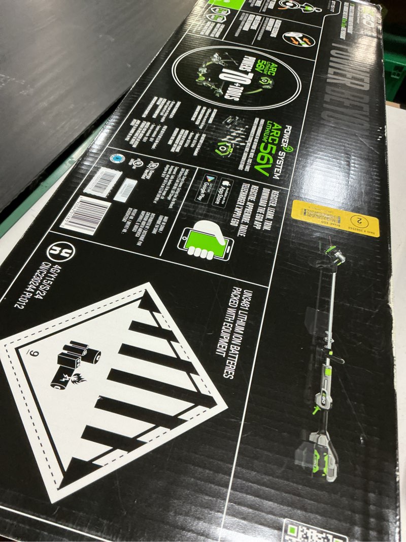 Condition photo showing As Is for ego power+ powerload st1511t 15 in. 56 v battery string trimmer kit (battery & charger) w/ telescopic shaft & 2.5 ah battery