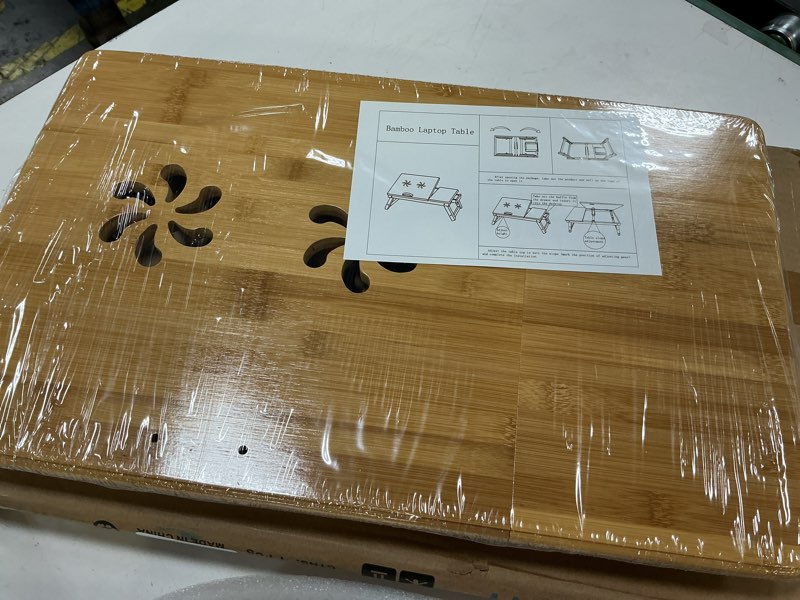 Condition photo showing Good Condition for Portable Bamboo Laptop Stand Foldable Desk Notebook Table Adjustable Laptop Bed Table Serving Tray Lap Standing for Bed and Sofa, Play Games on Bed Table with Drawer for Eating Breakfast, Reading Defult